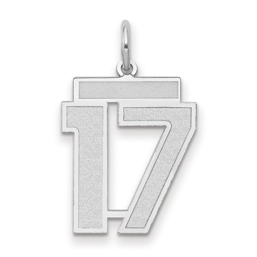 14k White Goldw Medium Satin Number 17 Charm