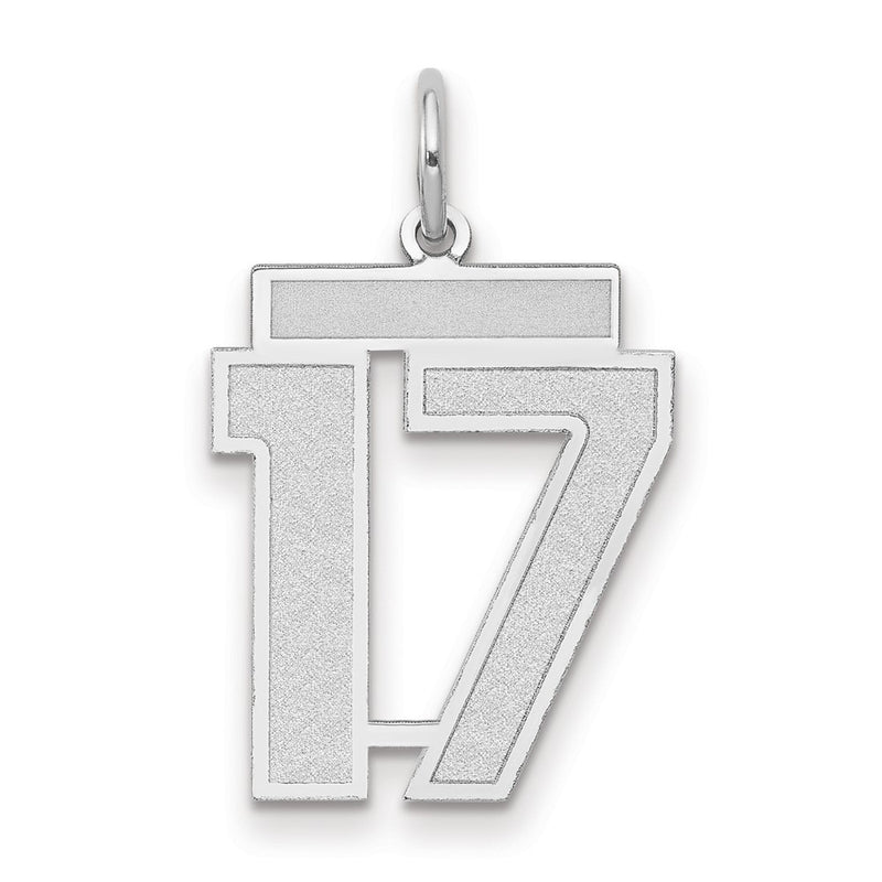 14k White Goldw Medium Satin Number 17 Charm