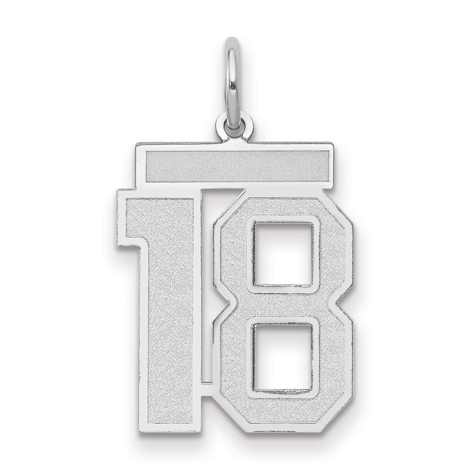 14k White Goldw Medium Satin Number 18 Charm