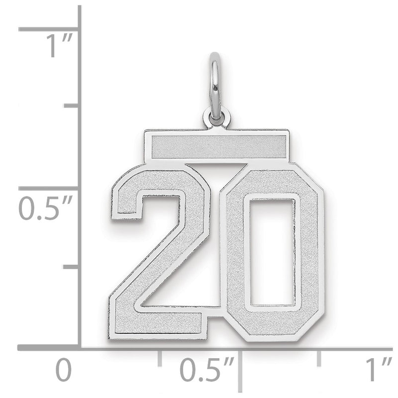 14k White Goldw Medium Satin Number 20 Charm