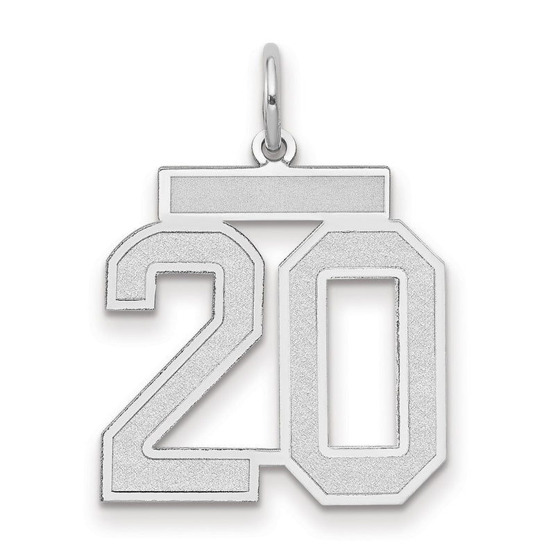 14k White Goldw Medium Satin Number 20 Charm