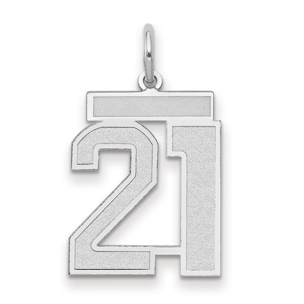 14k White Goldw Medium Satin Number 21 Charm