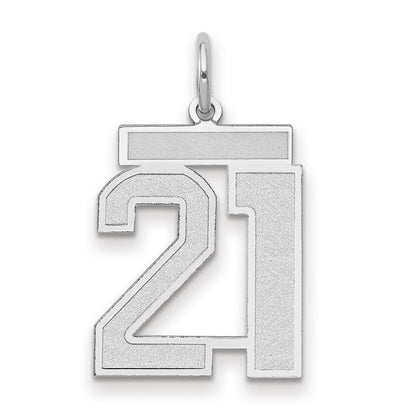 14k White Goldw Medium Satin Number 21 Charm