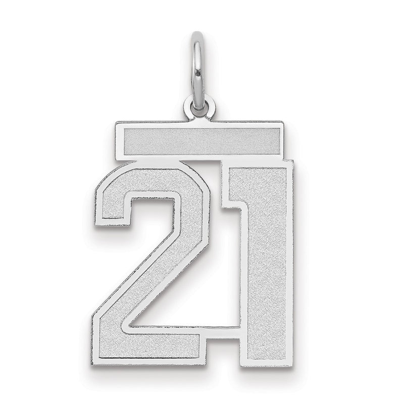 14k White Goldw Medium Satin Number 21 Charm