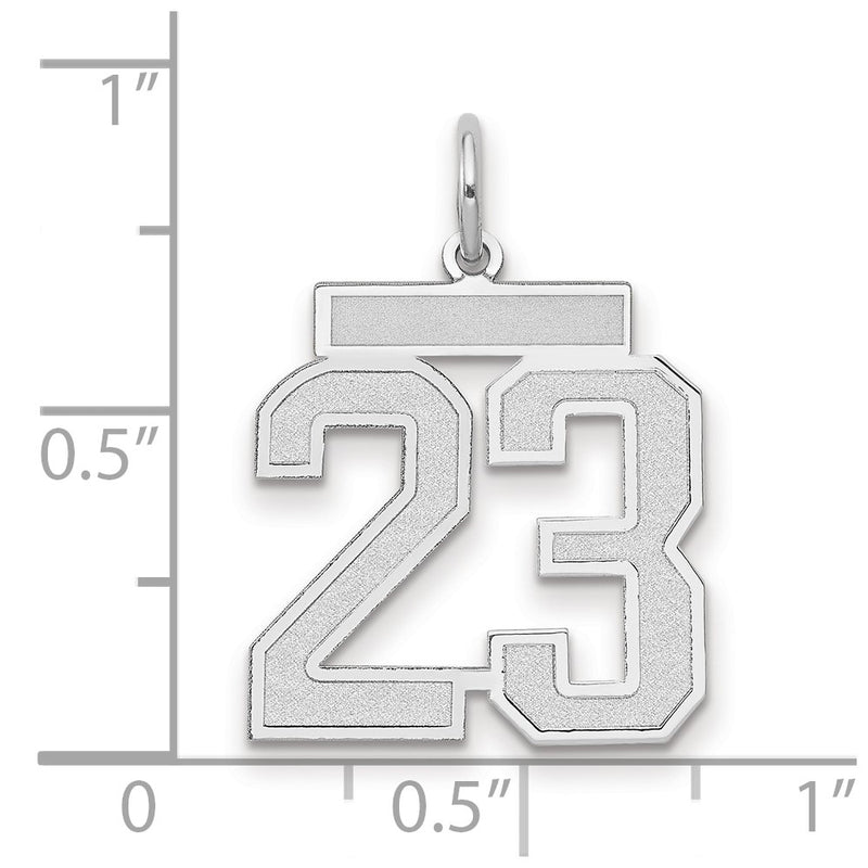 14k White Goldw Medium Satin Number 23 Charm
