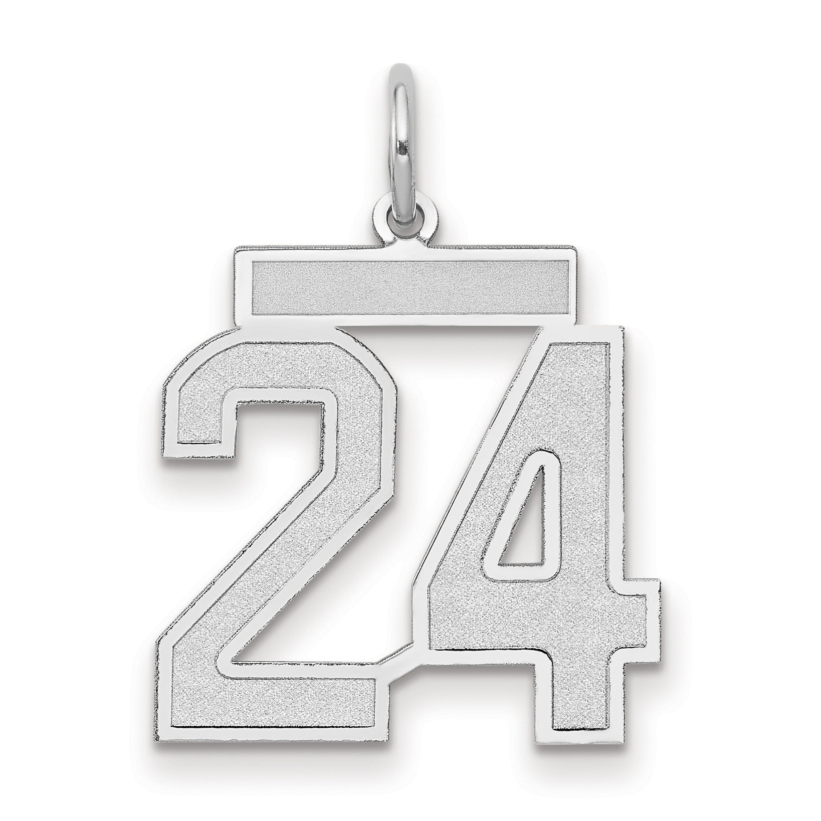 14k White Goldw Medium Satin Number 24 Charm