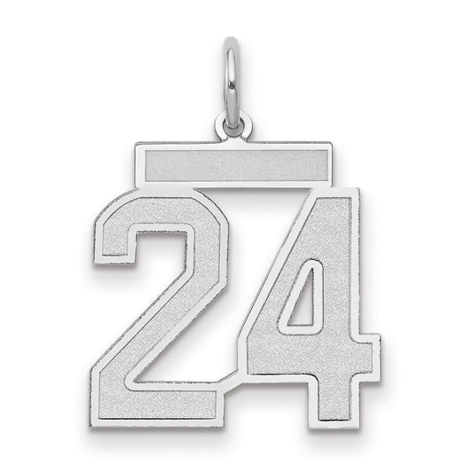 14k White Goldw Medium Satin Number 24 Charm