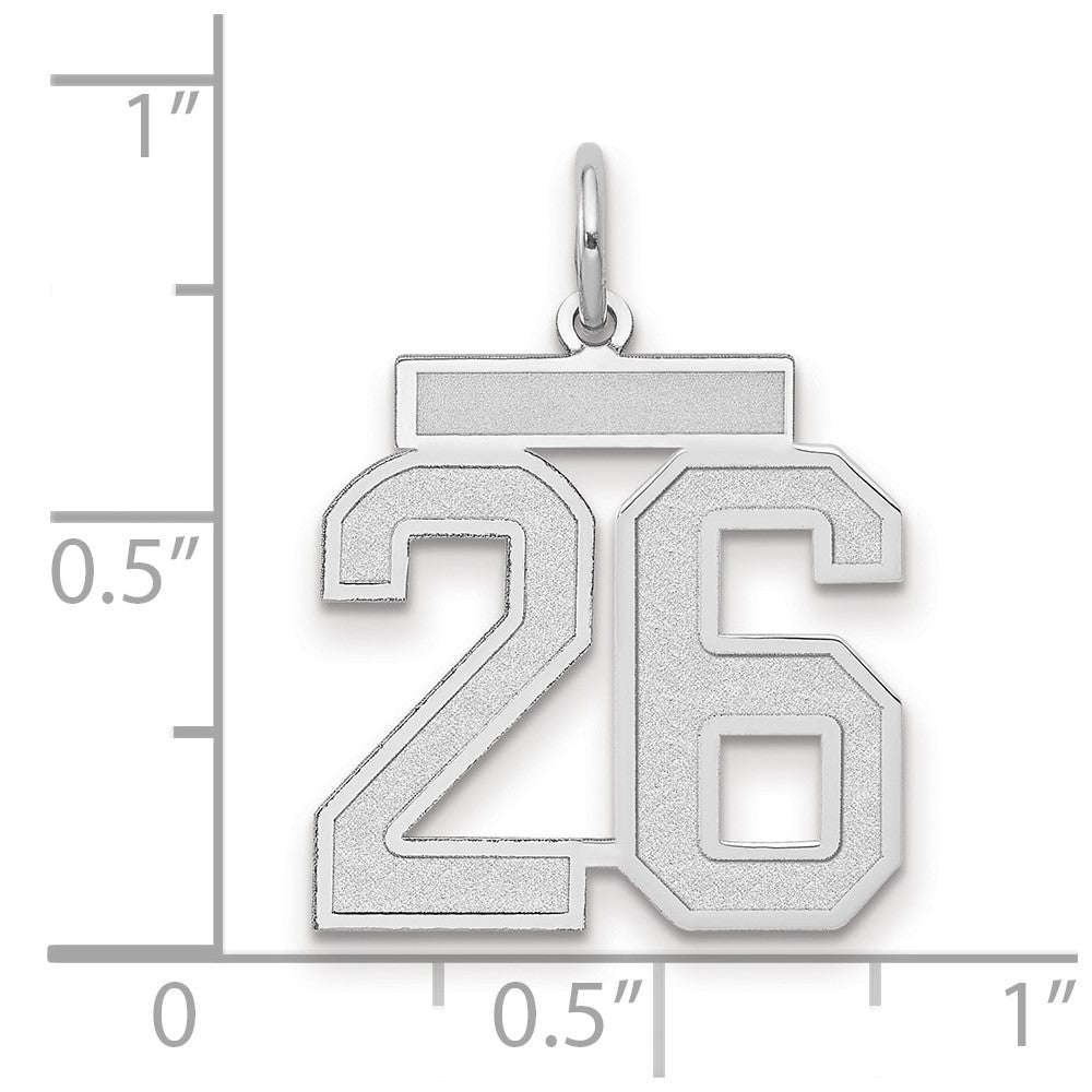 14k White Goldw Medium Satin Number 26 Charm