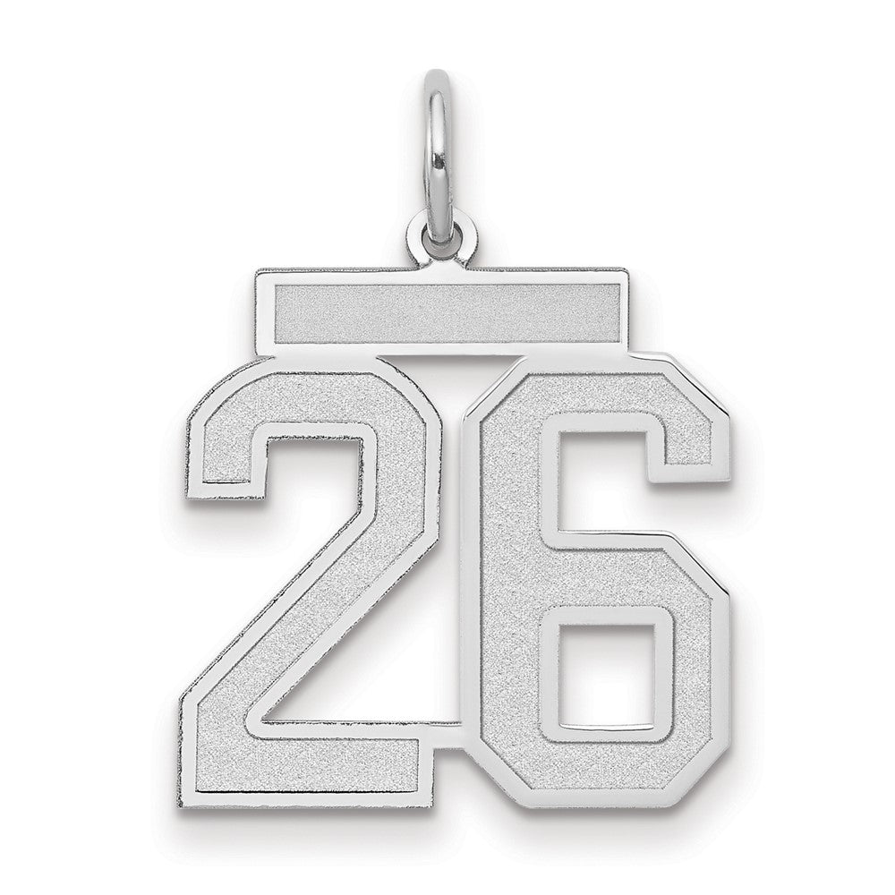 14k White Goldw Medium Satin Number 26 Charm