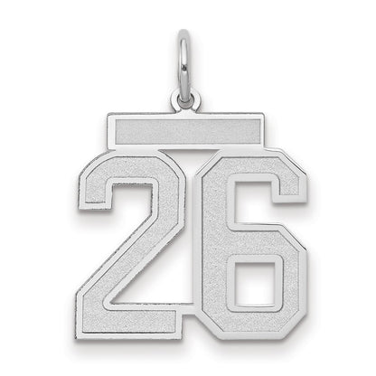 14k White Goldw Medium Satin Number 26 Charm