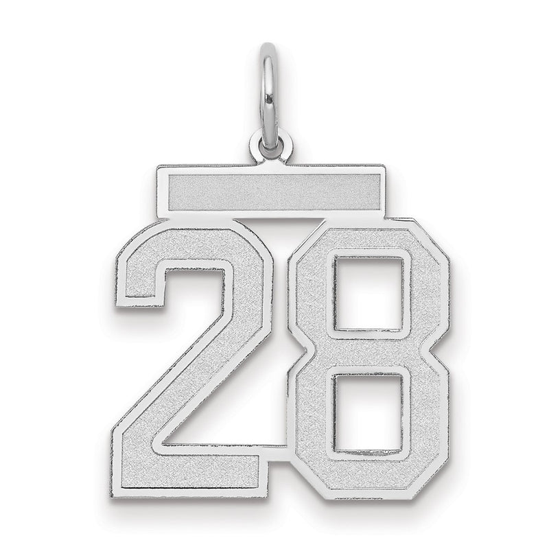 14k White Goldw Medium Satin Number 28 Charm
