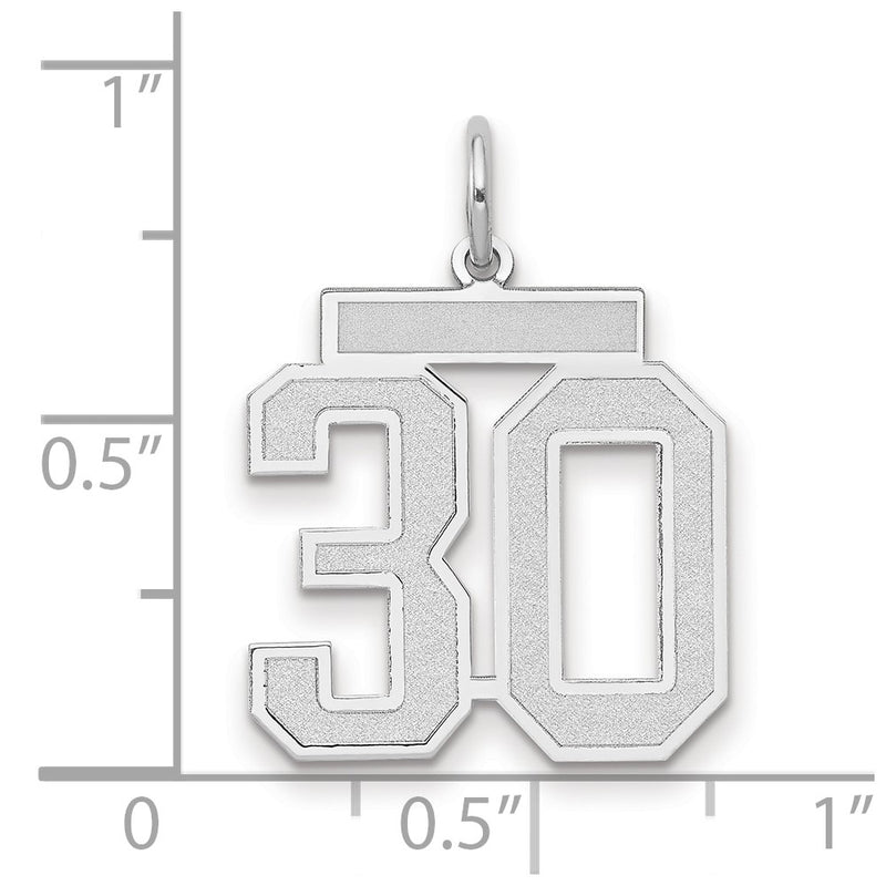 14k White Goldw Medium Satin Number 30 Charm