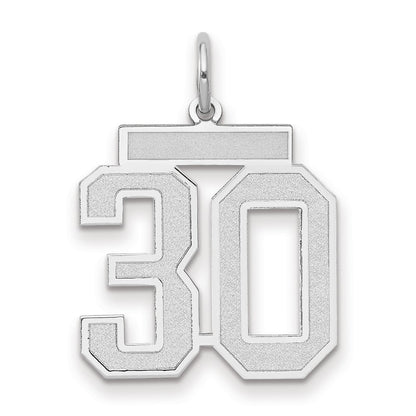 14k White Goldw Medium Satin Number 30 Charm
