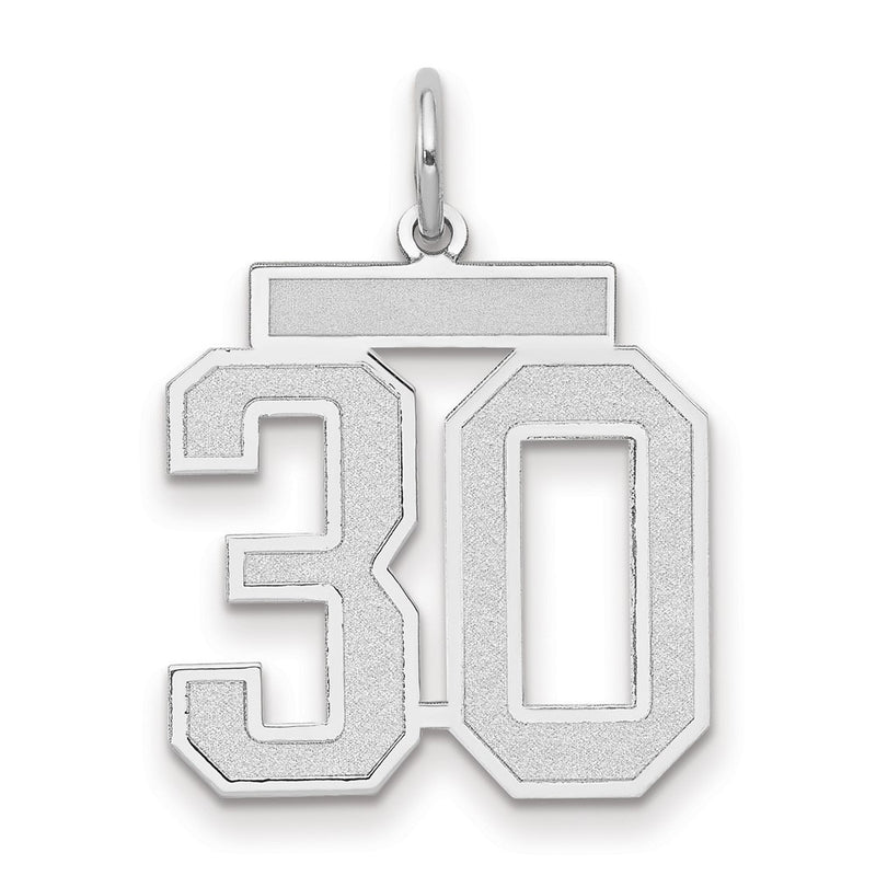 14k White Goldw Medium Satin Number 30 Charm