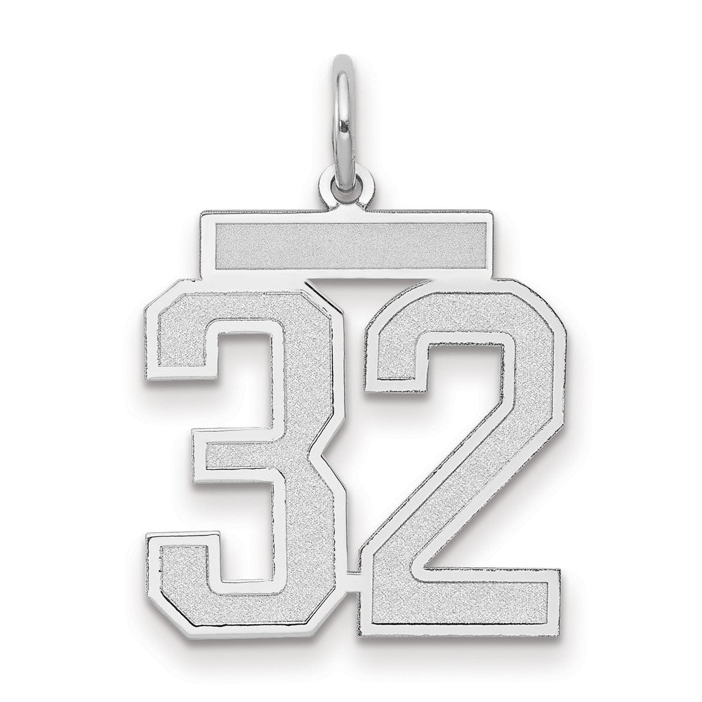 14k White Goldw Medium Satin Number 32 Charm