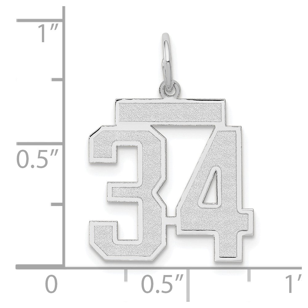 14k White Goldw Medium Satin Number 34 Charm