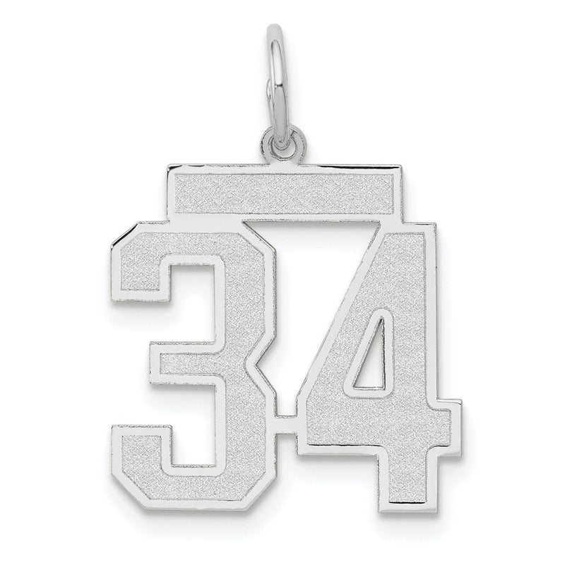 14k White Goldw Medium Satin Number 34 Charm