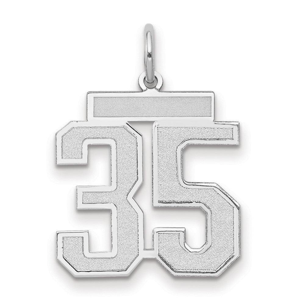 14k White Goldw Medium Satin Number 35 Charm