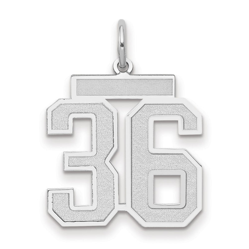 14k White Goldw Medium Satin Number 36 Charm