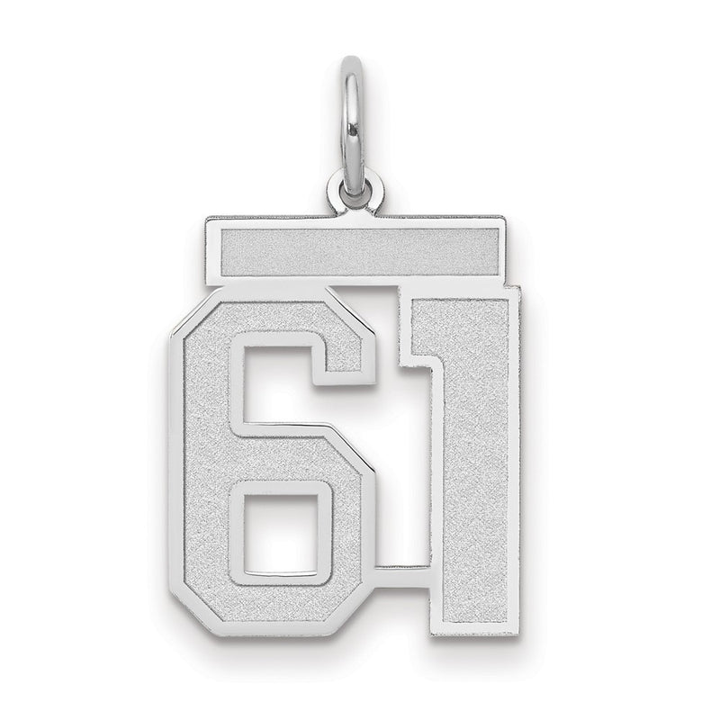 14k White Goldw Medium Satin Number 61 Charm
