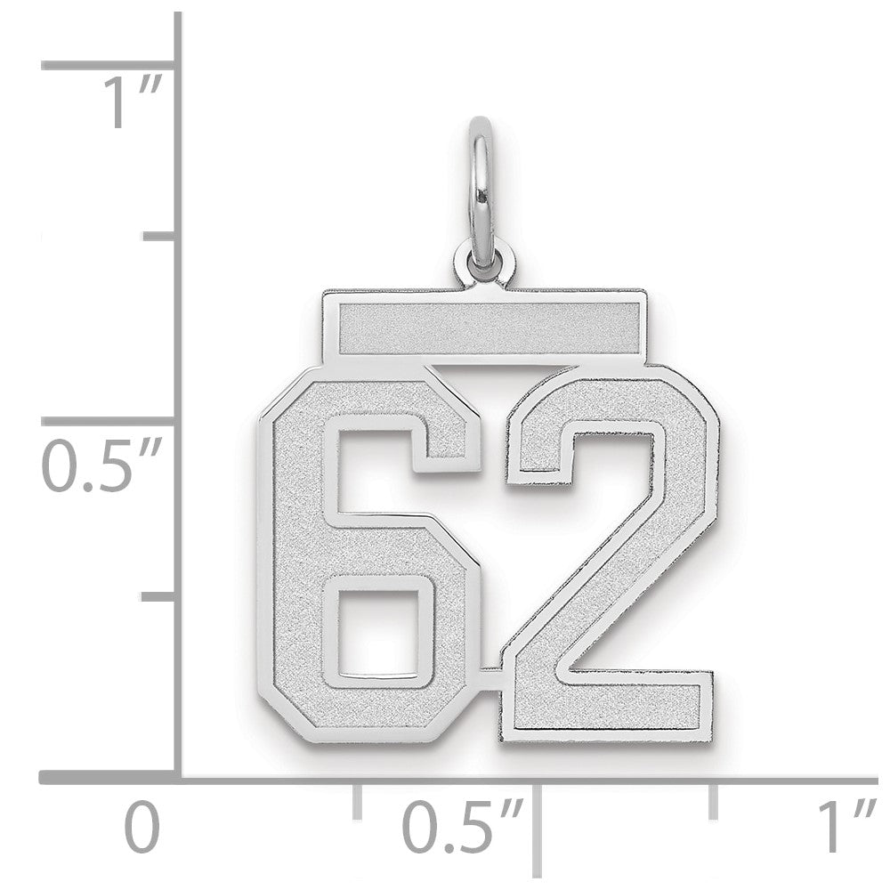 14k White Goldw Medium Satin Number 62 Charm