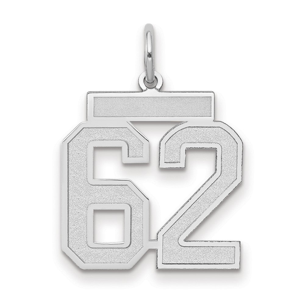 14k White Goldw Medium Satin Number 62 Charm
