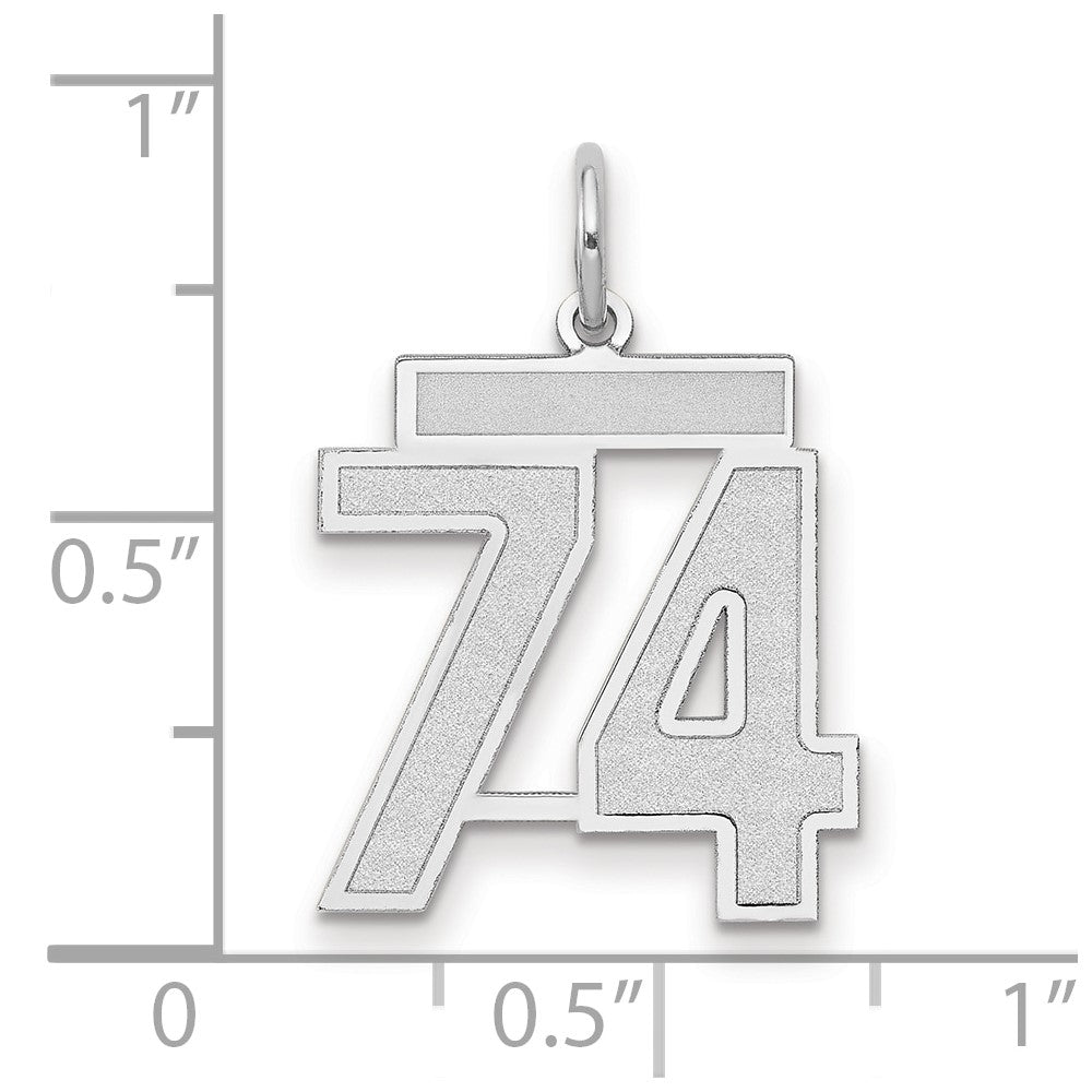 14k White Goldw Medium Satin Number 74 Charm