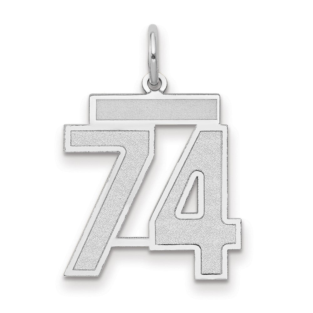 14k White Goldw Medium Satin Number 74 Charm