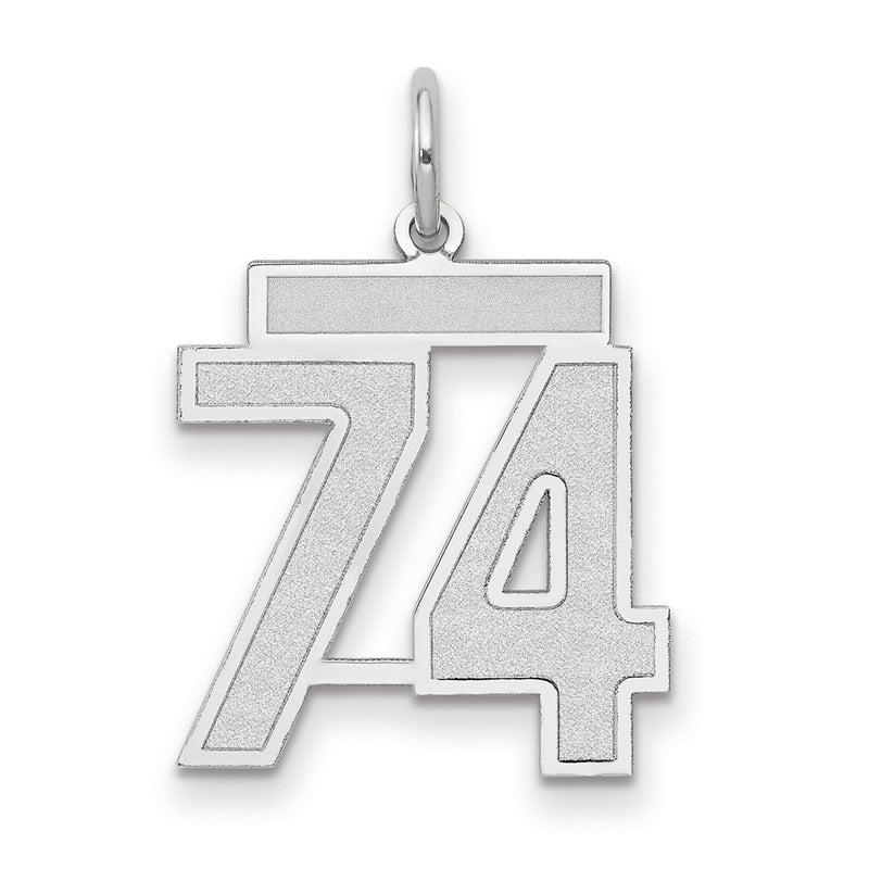 14k White Goldw Medium Satin Number 74 Charm