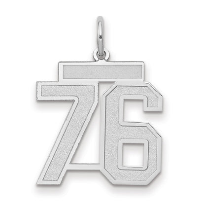 14k White Goldw Medium Satin Number 76 Charm