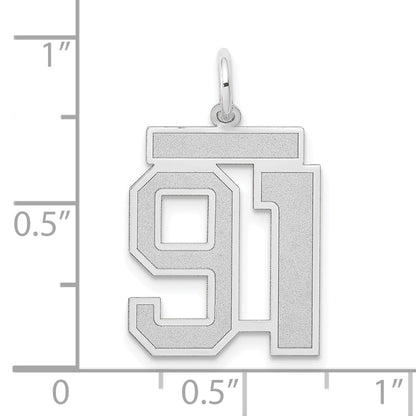 14k White Goldw Medium Satin Number 91 Charm