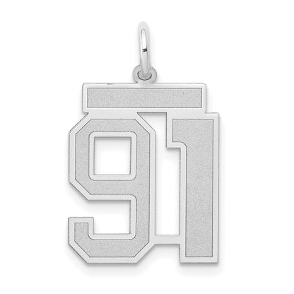 14k White Goldw Medium Satin Number 91 Charm