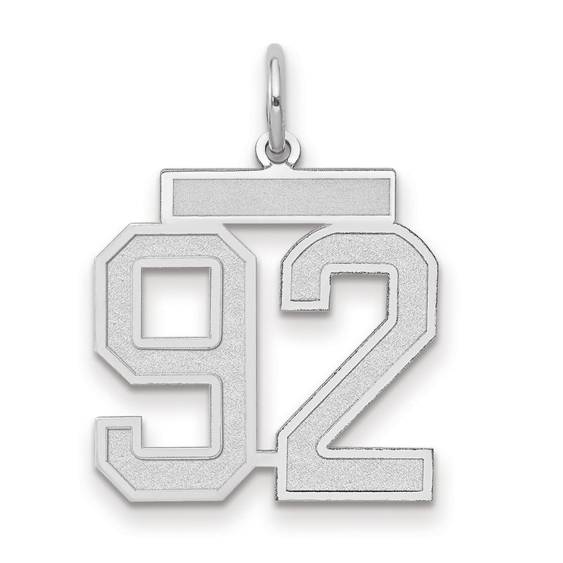 14k White Goldw Medium Satin Number 92 Charm