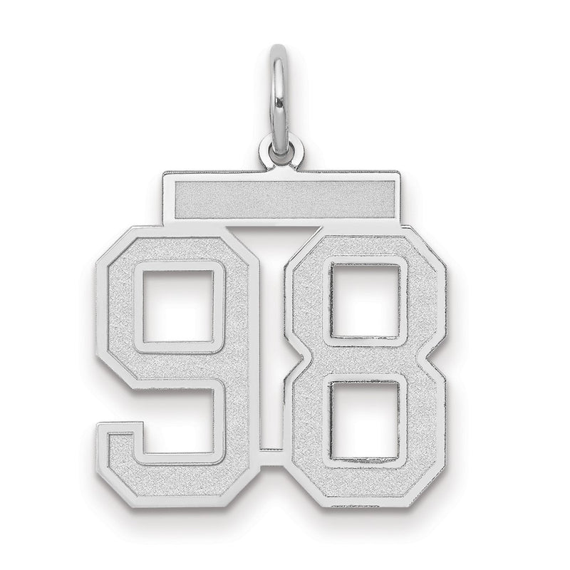 14k White Goldw Medium Satin Number 98 Charm