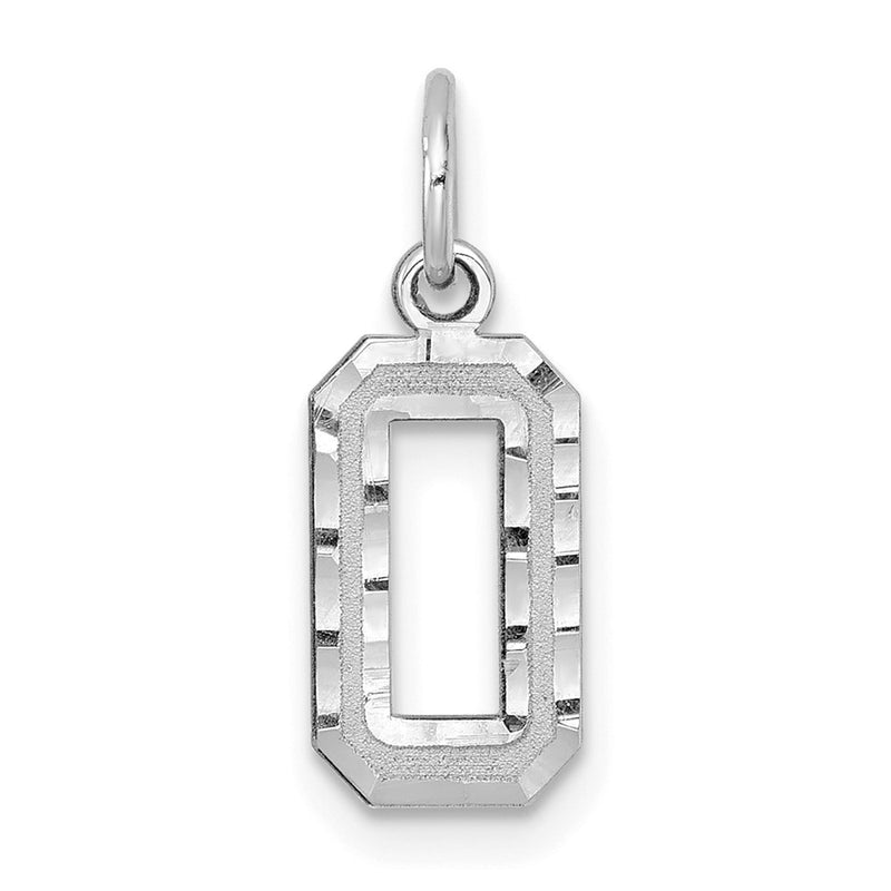 14k White Gold 14kw Small Brushed Diamond-cut Number 0 Charm