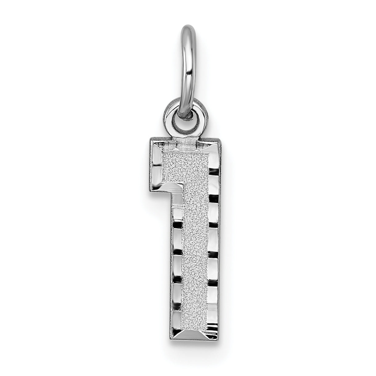 14k White Gold 14kw Small Brushed Diamond-cut Number 1 Charm