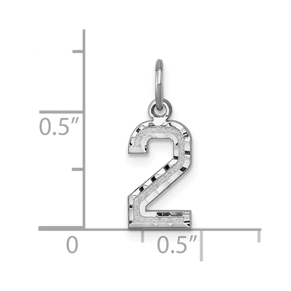 14k White Gold 14kw Small Brushed Diamond-cut Number 2 Charm