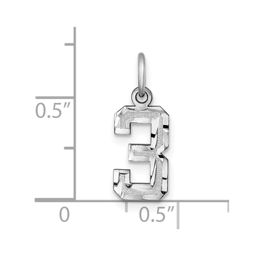14k White Gold 14kw Small Brushed Diamond-cut Number 3 Charm
