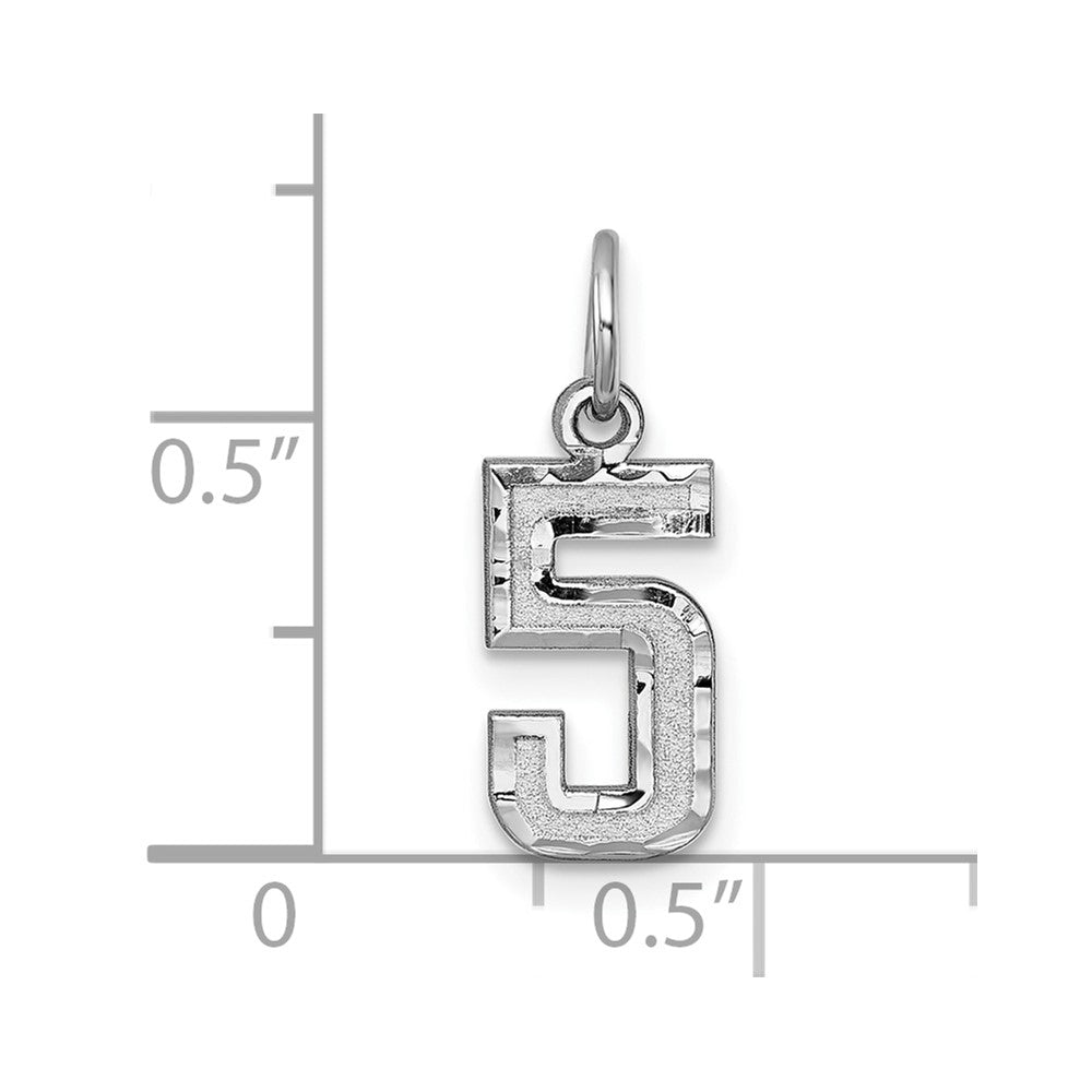 14k White Gold 14kw Small Brushed Diamond-cut Number 5 Charm