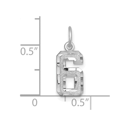 14k White Gold 14kw Small Brushed Diamond-cut Number 6 Charm