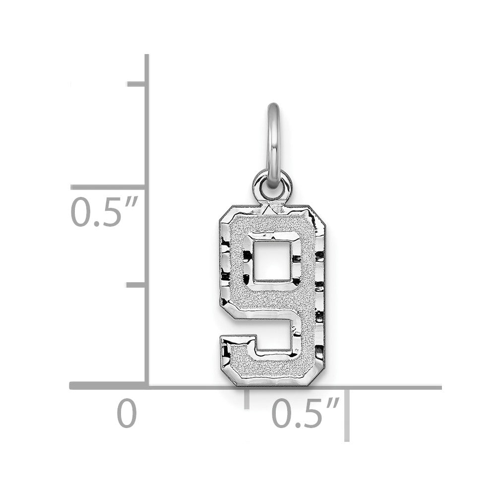 14k White Gold 14kw Small Brushed Diamond-cut Number 9 Charm