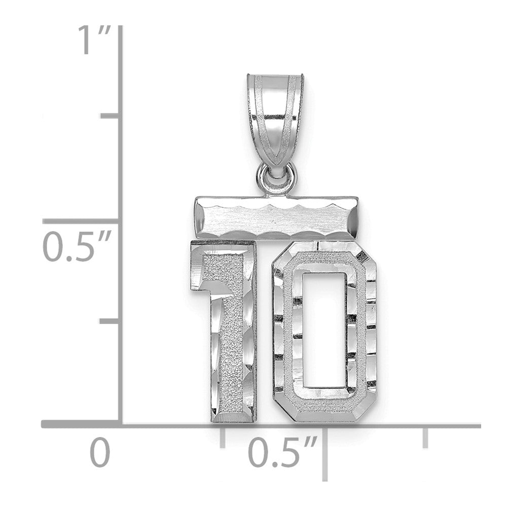 14k White Goldw Small Brushed Diamond-cut Number 10 Charm