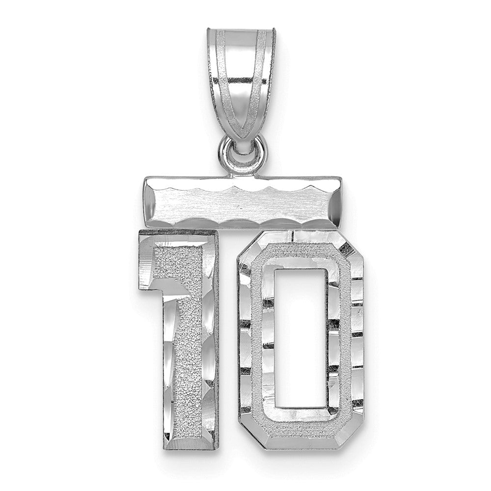 14k White Goldw Small Brushed Diamond-cut Number 10 Charm