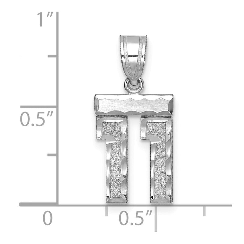 14k White Goldw Small Brushed Diamond-cut Number 11 Charm