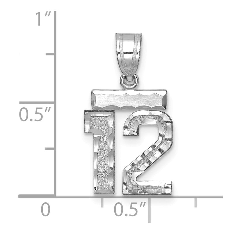 14k White Goldw Small Brushed Diamond-cut Number 12 Charm
