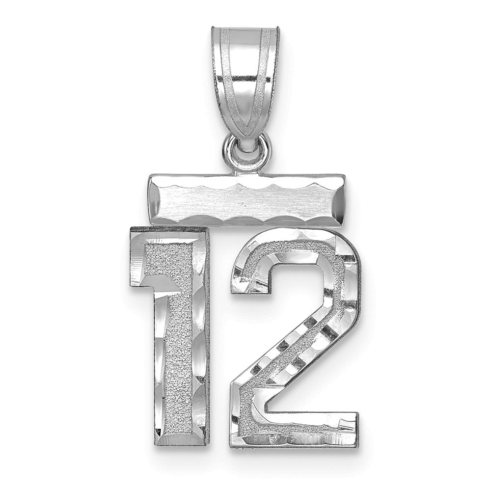 14k White Goldw Small Brushed Diamond-cut Number 12 Charm