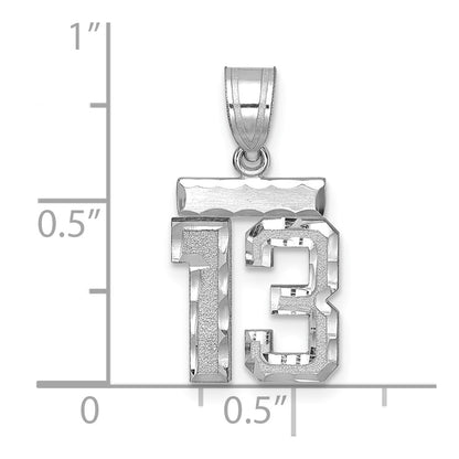 14k White Goldw Small Brushed Diamond-cut Number 13 Charm