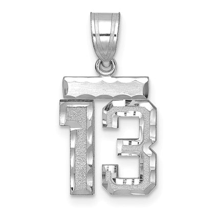 14k White Goldw Small Brushed Diamond-cut Number 13 Charm