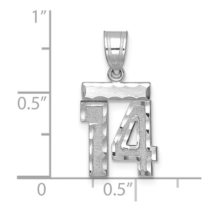 14k White Goldw Small Brushed Diamond-cut Number 14 Charm