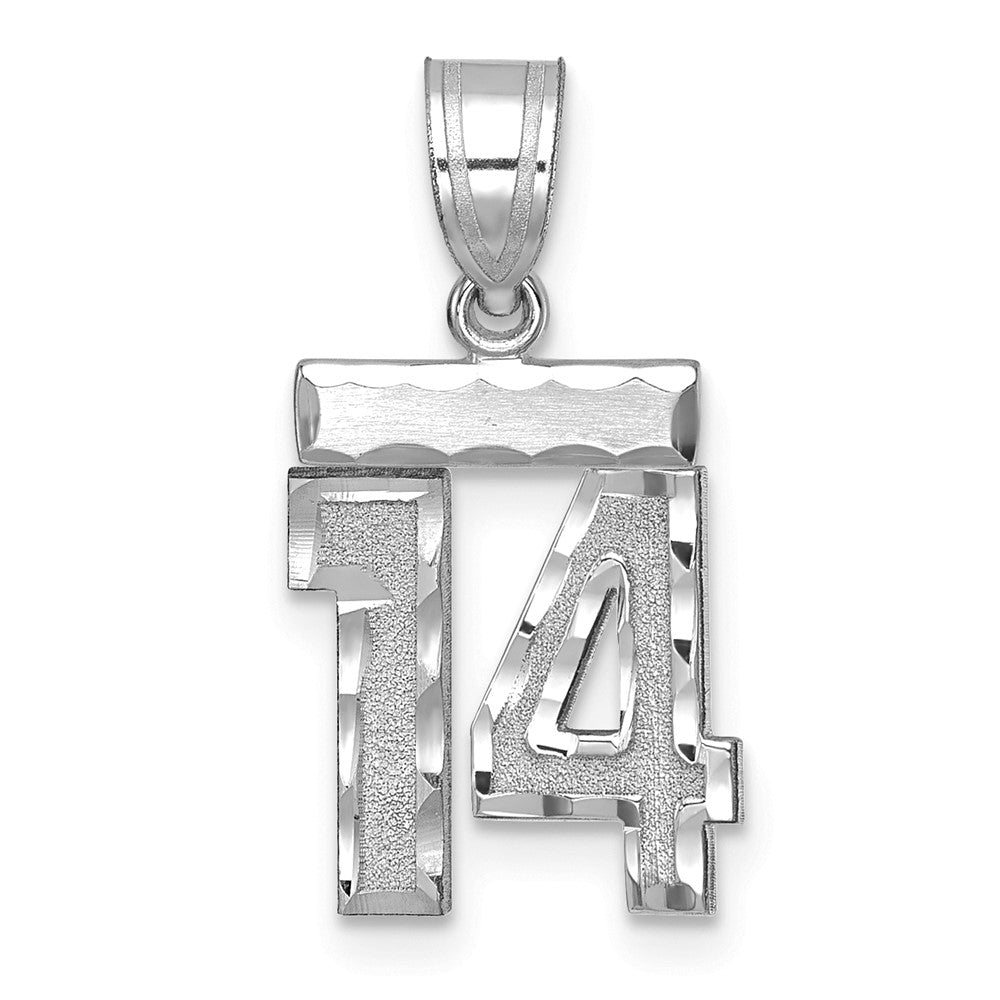 14k White Goldw Small Brushed Diamond-cut Number 14 Charm